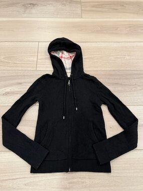 Burberry Brit Cashmere Zip Hoodie Check Lined Hood Women's XS FLAWS READ